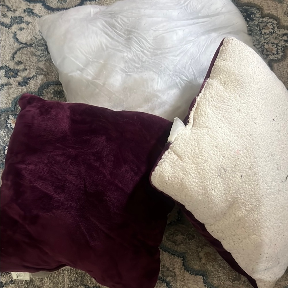 Plush Purple and White Throw Pillows